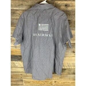 Aramark US Airways Plus Sz 1XLR Gray Checkered Unisex Button Down Shirt
